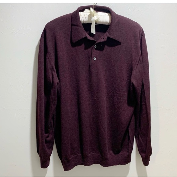Alfani Mens 100% wool maroon collared pullover XL made in Italy - Picture 1 of 5